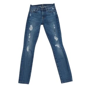 7 For All Mankind Women's Distressed Blue Skinny Jeans
